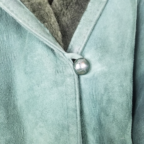 CALAFATE 100% Shearling Dark Green Vintage Coat Dark Green Boho Oversized S - Picture 8 of 13